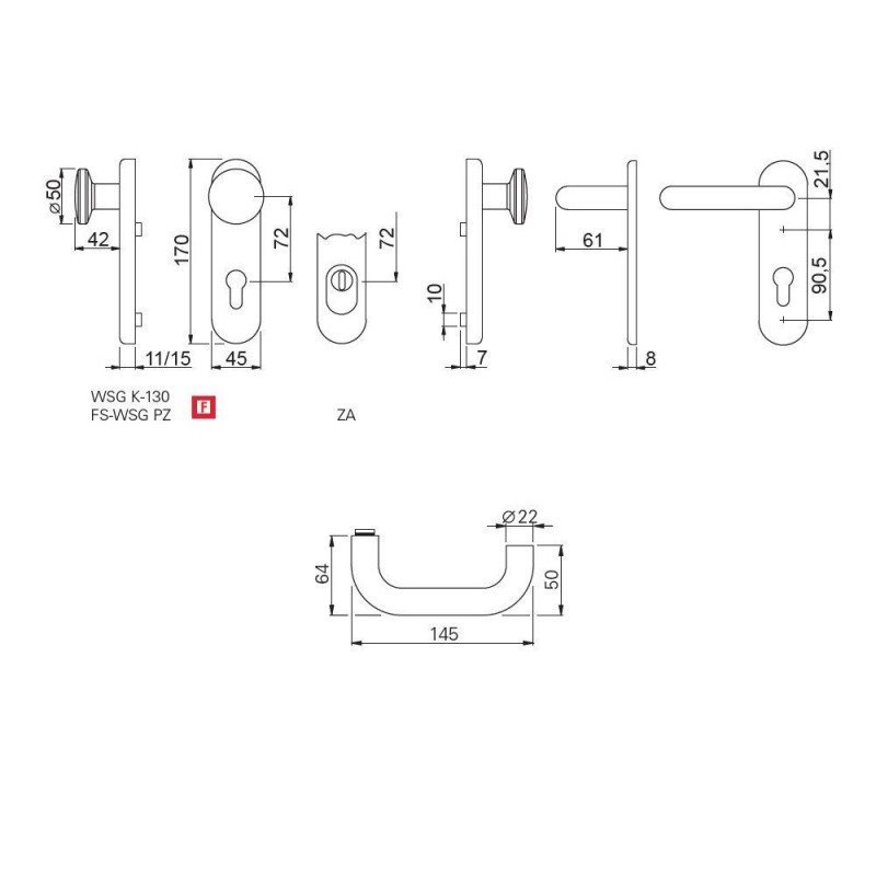 Klamko-Gałka bezpieczna do drzwi technicznych