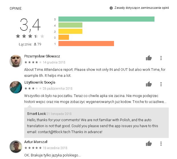 Komentarze do aplikacji TTlock